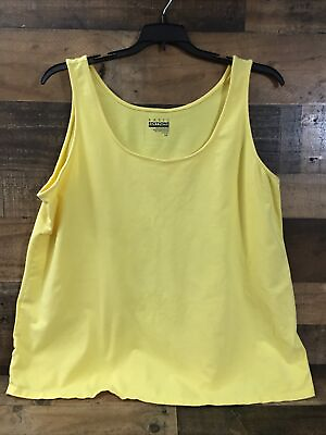 BASIC EDITIONS Solid Yellow Plus Size XXL 2XL Cotton Spandex Tank Top $5.99