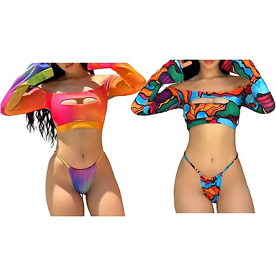 #ad Women Swimsuit Bikini Swimwear Beach Women Solid Color Swimsuit Backless $21.24