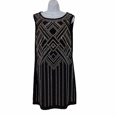 #ad White House Black Market Size Medium Studded Black Art Deco Cocktail Dress $44.99