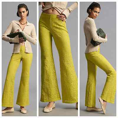 New By Anthropologie Flared Lace Pants $160 SIZE 10 Chartreuse $82.00