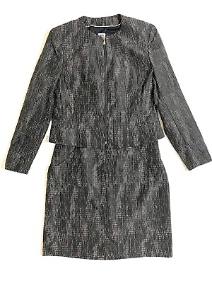 Anne Klein 2 Piece Skirt Suit Black Gold Jacquard Jacket Pencil Skirt SZ 10 NWT $79.20