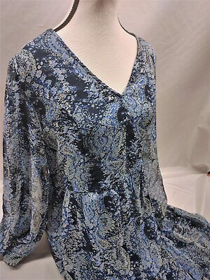 New Lightweight Lined Chiffon V Neck Maxi Dress Casual Blue XL $7.39