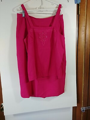 #ad Vtg Crepe 2 pc. Fuchsia Pink Wedding Party Skirt Suit Lined Size 16 #3118 $32.00