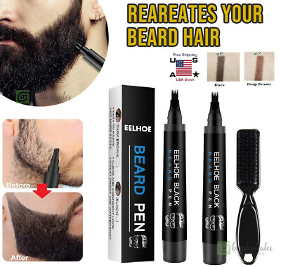 #ad 2× Waterproof Beard Pencil Filler Long Last Hair Grower Moustache Eyebrow Brush $7.55