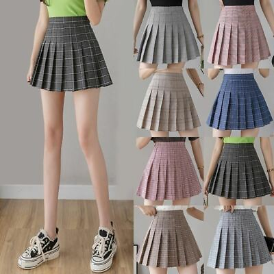 #ad 1 Pc Women Plaid Pleated Kawaii High Waist A line Mini Skirts Plus Size Summer H $34.58