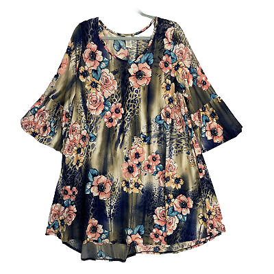 #ad Plus Size VTG BOHO GYPSY Dress Tunic Women#x27;s Floral 2XL 90s USA Colorful 3 4 $24.49