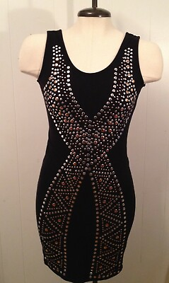 #ad NWT Juniors Size Small Dress Black Silver Gold Studs Sexy Party Clubwear $14.95
