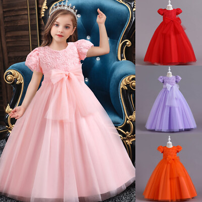 Summer Girls Tulle Long Dress Kids Birthday Party Wedding Prom Princess Gown New $32.35