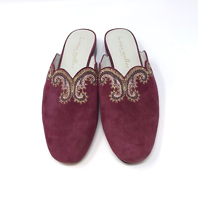 Bettye Muller Womens Burgundy Size 9.5M Slip On Suede Leather Mules Slide Shoes $26.99