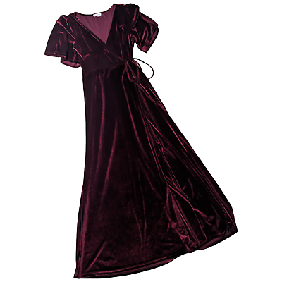 #ad Baltic Born Meghan Mulberry Red Velvet Short Sleeve True Wrap Maxi Dress 3XL $59.00