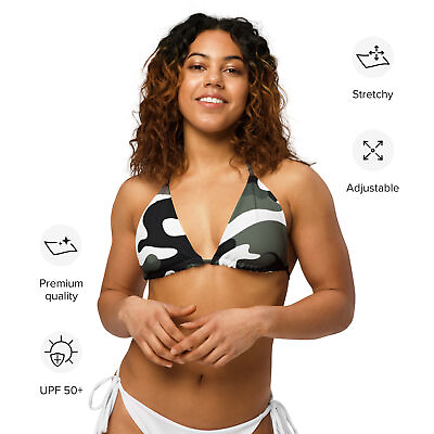 #ad New Women#x27;s String Bikini Top Recycled All Over Print Stretch Straps Camo Print $20.34