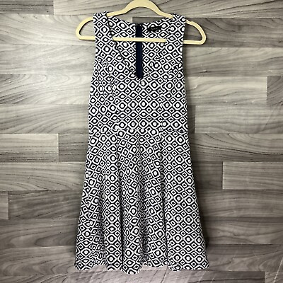 Aakaa Women#x27;s Blue White Geometric ￼Patterned Zip Razorback Summer Dress Medium $9.91