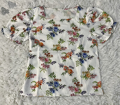 #ad #ad Girls White Floral Top Blouse Short Sleeve Size $7.64
