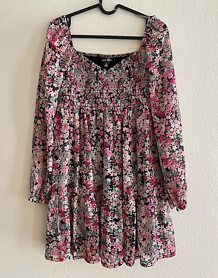 #ad NWOT Crystal Doll Floral Lurex Short Cocktail Dress Long Sleeve Size Small $19.95