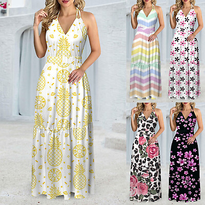 #ad Women Dresses Summer Sleeveless Maxi Dress Casual Tiered Flowy Beach Long Dress $23.33