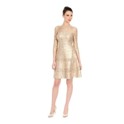 #ad Kay Unger Women#x27;s Gold Multi Style # 124693 Cocktail Dress Long Sleeve Size 16 $104.30