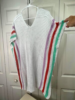 #ad Crochet Beach Cover Up W Stripes Size L XL WOMENS EUC EXCELLENT USED CONDITION $32.00