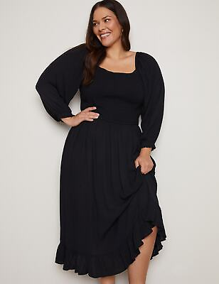 #ad Plus Size Womens Dress 3 4 Sleeve Shirred Tiered Maxi Woven Dress $34.30