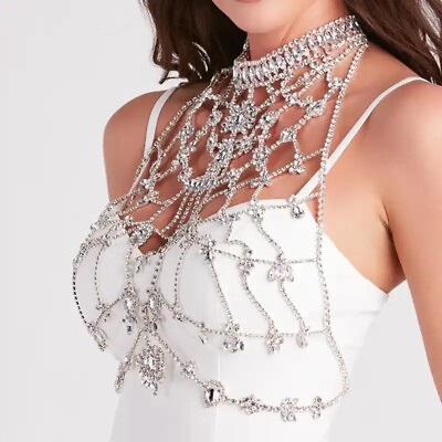 #ad Stonefans Rhinestone Silver Body Chain Bra Necklace Bikini Jewelry for Women $78.99