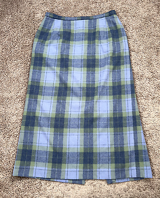 #ad Pendleton Skirt Womens 16* Blue Green Plaid Virgin Wool Lined Modest Academia $24.77