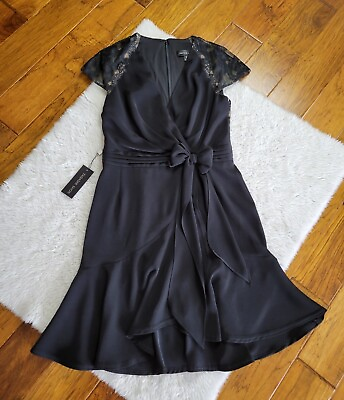 NWT Tadashi Shoji Cocktail Dress Black Lace Bow Women#x27;s 10 $99.99