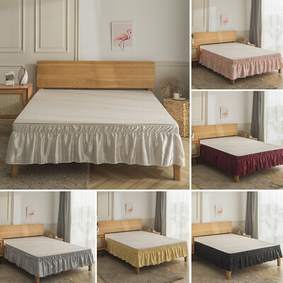 Elastic Bed Skirt Hollow Ruffle Skirt Bed Cover Valance Wrap Around Queen King $19.58