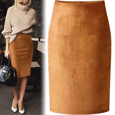 #ad Fashion Elastic High Waist Multi Color Suede Midi Pencil Skirt Office Lady Sexy $16.83