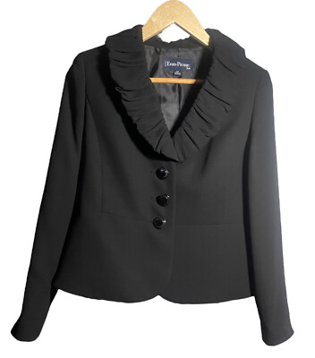 #ad 2pc Skirt Suit Set Evan Picone Peplum Jacket Black Ruffled Lapel 6P QUICK SHIP $29.99