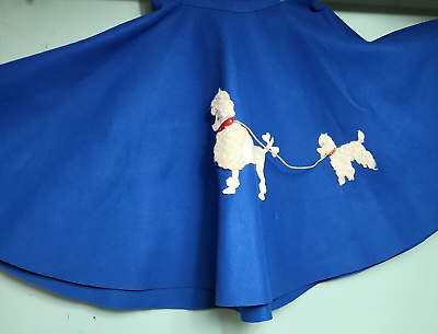 #ad Felt Blue Charades Poodle Skirt Child Girls Costume Rhinestone Eyes Collar Vtg $17.24