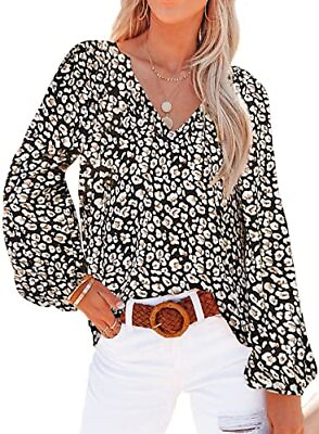 #ad #ad Women#x27;s Casual Boho Floral Print V Neck Long Sleeve Small 1 New Floral Black $33.50