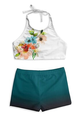 #ad White amp; Green Floral Bikini Girls 14 16 $19.99