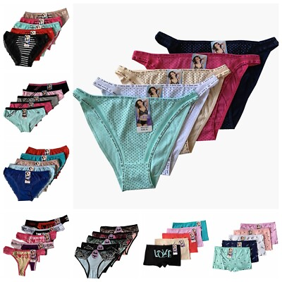 #ad LOT 5 Women Bikini Panties Brief Floral Lace Cotton Underwear Size M L XL $10.99