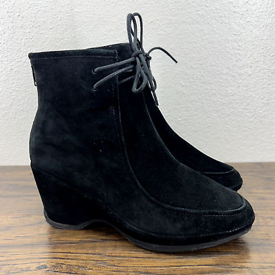 #ad L Amore Des Pieds Womens Boots Size 7.5 Black Suede Wedge Back Zip Bootie $29.91
