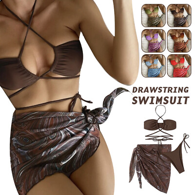 #ad Women Sexy String Bandage Bikini Set Swimsuit Micro Swimwear Bathing Suit w Wrap $16.25