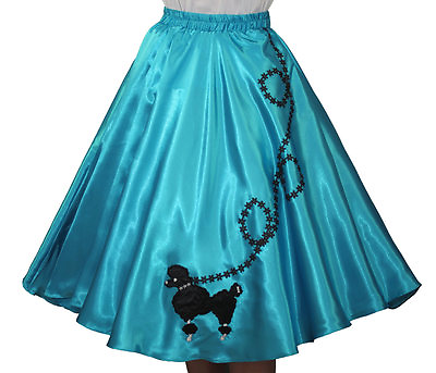 #ad Aqua Blue SATIN Poodle Skirt Adult Size LARGE Waist 35quot; 41quot; Length 25quot; $32.95