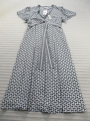 #ad Max Studio Womens Dress XS Black Umbrellas Maxi Short Sleeve Tie White New $29.99