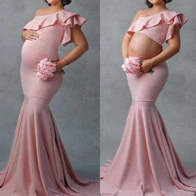 Maternity Photography Props One Shoulder Ruffles Crop Tops Skirt Sets Pregnant $42.74