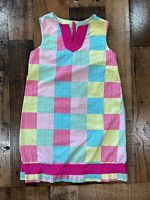 Vineyard Vines Girls Dress 7 Colorful All Over Whale Checkered Print Sleeveless $29.98