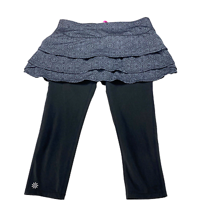 #ad Athleta Skirted Leggings Womens Small Black Capri Athletic Stretch Skirt Skort $22.25