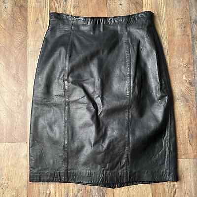 #ad Vintage 90s Y2K Lord And Taylor Leather Skirt Women#x27;s Size 10 Black Gothic 4537 $31.99