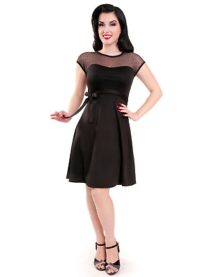 #ad Rock Steady Retro Pin up Sheer Lace Polka Dot Little Black Dress $42.95
