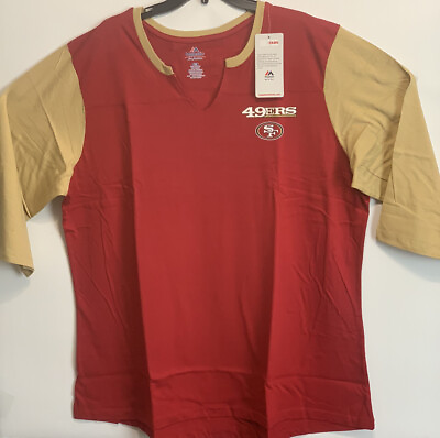 Majestic Womens San Francisco 49ers Red Gold Long Sleeve V Neck Shirt Size 3X $18.99