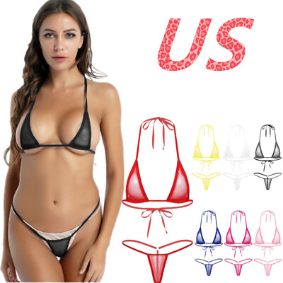 #ad US Womens Brazilian Mesh Sheer Swimwear Micro Bikini Set Bra G String Swimsuit $7.11