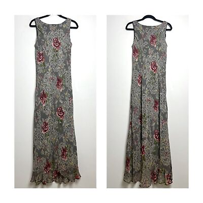 #ad Vintage Jessica Howard 90s Lace amp; Floral Print Ruffle Hem Sleeveless Maxi Dress $56.00