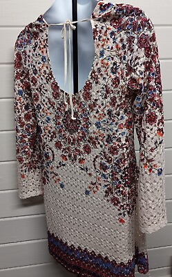 #ad Women Dress XL Ivory Floral Lace BoHo Long Bell Sleeves Bohemian Dress $16.65
