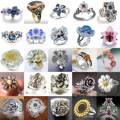 Gorgeous Flower Silver Ring for Women Wedding Jewelry Party Rings Gift Size 6 10 C $3.26