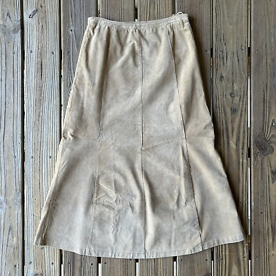 #ad VTG 90s Chadwick#x27;s Light Brown Beige Suede Leather Skirt Women#x27;s 10 * READ * $20.93