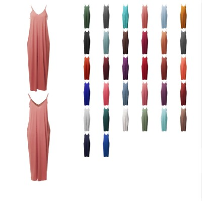 FashionOutfit Women#x27;s Casual Adjustable Strap Side Pockets Loose Long Maxi Dress $20.29