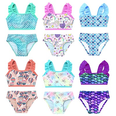 #ad US Little Girls Fish Scales Print Tankini Swimsuit Top amp;Briefs Set Bathing Suits $10.78