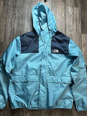 #ad North Face Wind Breaker Light Blue With Hood GREAT CONDITION size Men’s XL $32.00